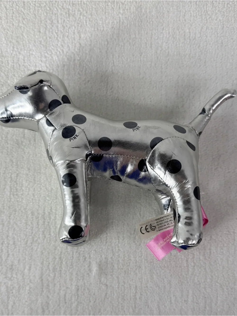 PINK Victoria’s Secret Silver Polka Dot Dog Plush Stuffed Animal Collectible Toy
